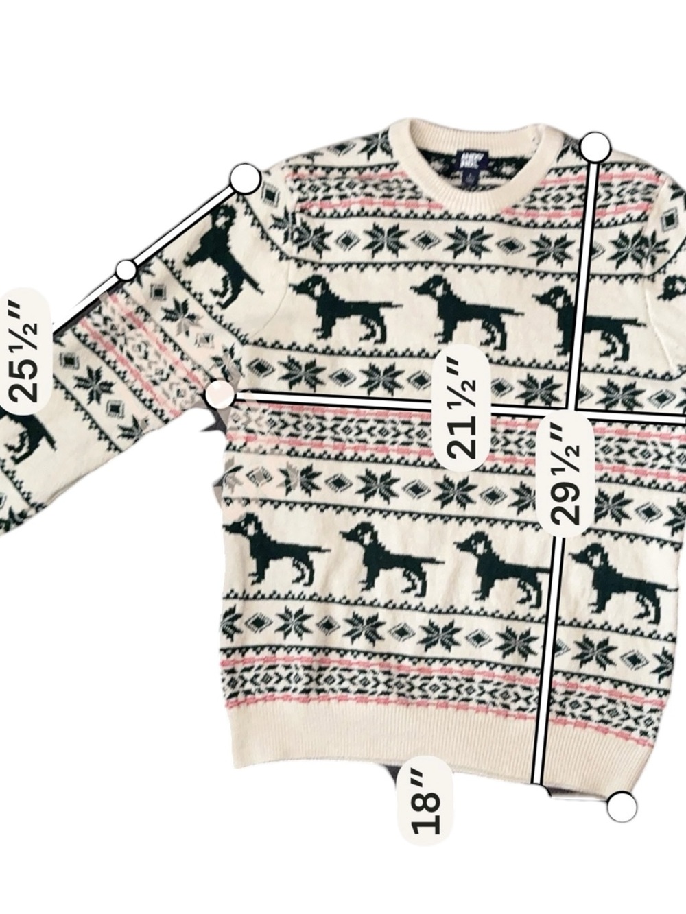 Lands End Mens Sweater Fair Isle Dog Holiday Christmas Cream Nordic Large 42-44 - Picture 12 of 14